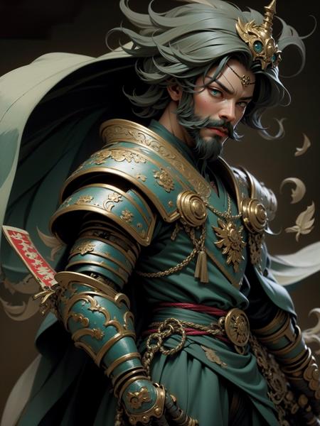 02921-3587928917-letterboxed,1boy,facial hair,beard,male focus,mustache,solo,green eyes,sword,armor,holding weapon ,.png